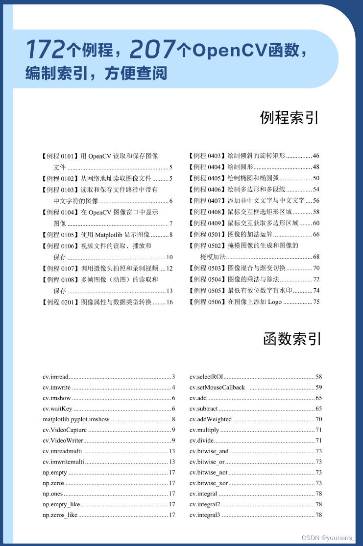 《数字图像处理-OpenCV/Python》连载（3）例程索引