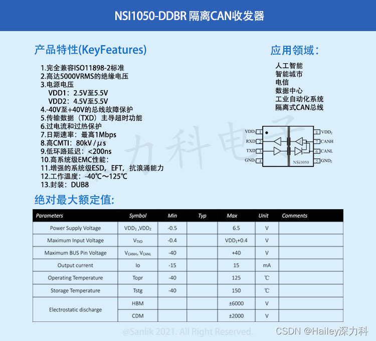 深入探析隔离CAN收发器NSI1050-DDBR各项参数