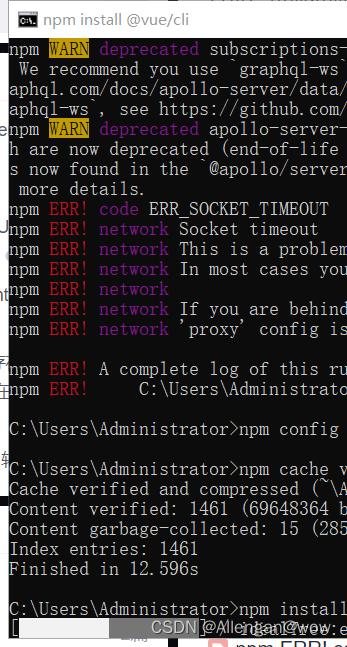 nmp ERR! code ERR SOCKET TIMEOUT nmp ERR!network npmSocket timeout(已解决)