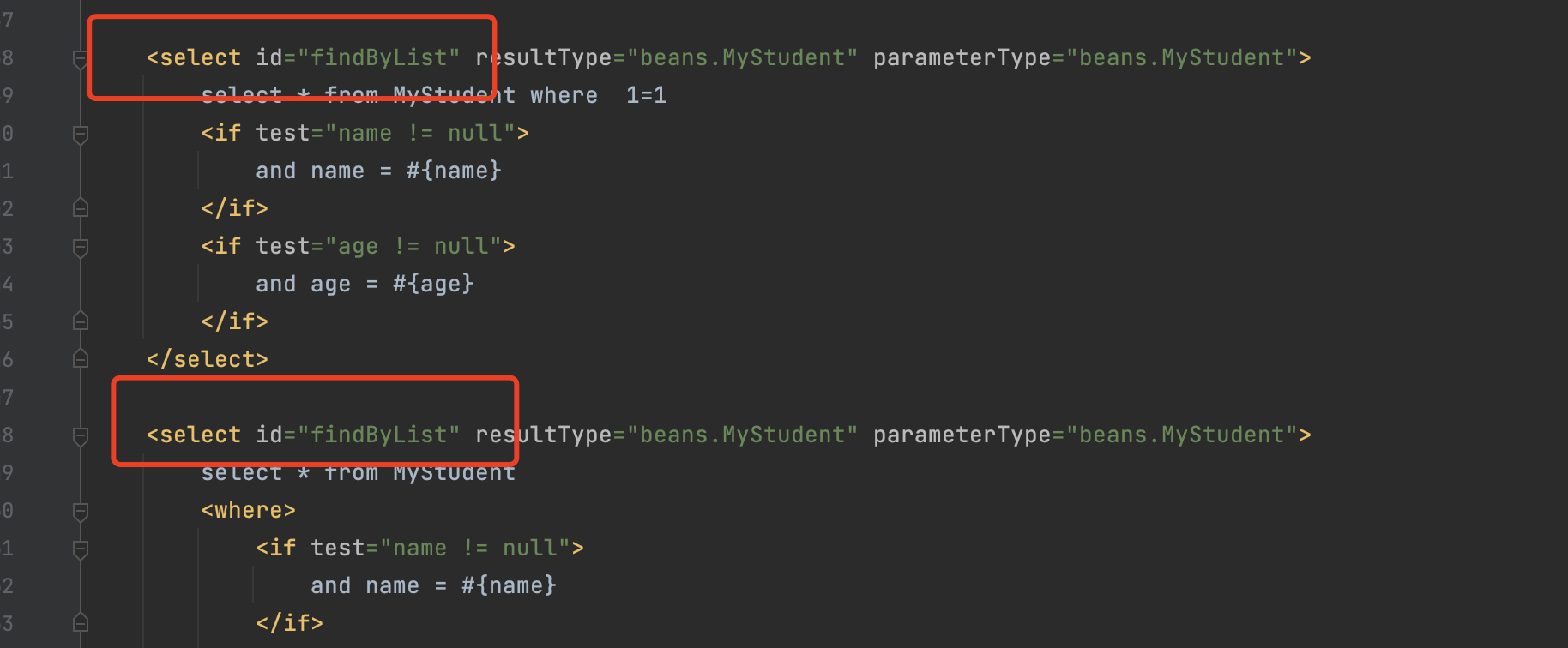 Cause java.lang.IllegalArgumentException Mapped Statements collection