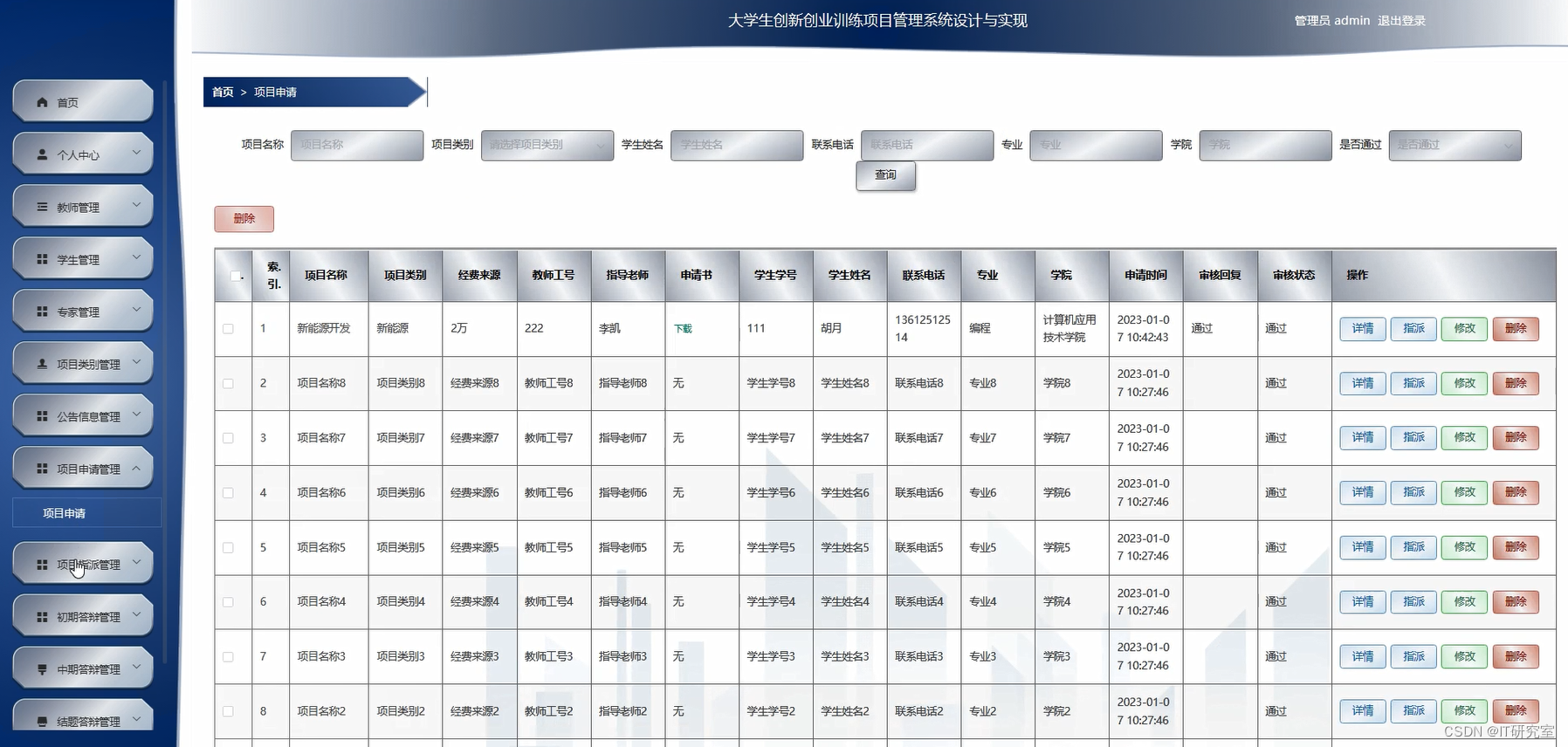 大学生创新创业训练项目管理系统-项目申请管理-管理员