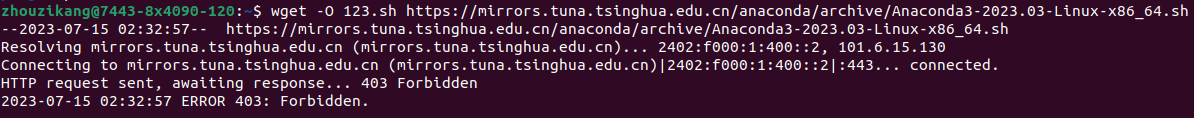 成功解决wget下载报错 : wget HTTP request sent, awaiting response... 403 Forbidden