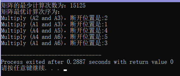 实现矩阵连乘积（动态规划）