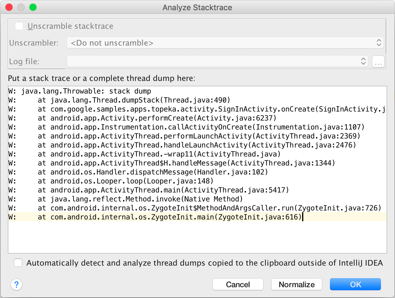 Analyze Stack Trace