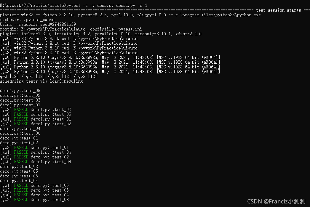 win-python-pytest(pytest-parallel/pytest-xdist)自动化测试多线程的验证_warning: the ...