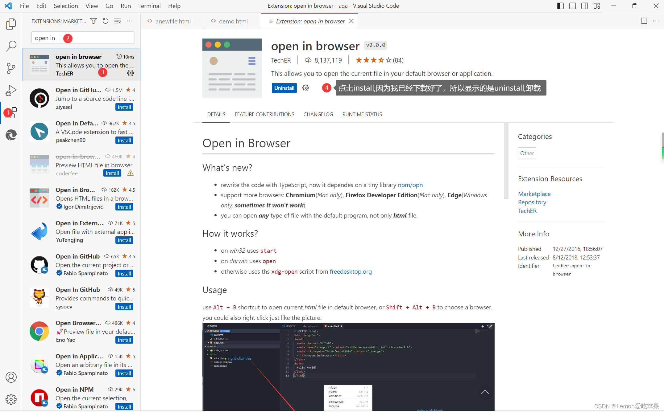 安装open in browser插件
