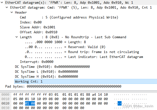 EtherCAT报文-FPWR（配置地址写）抓包分析