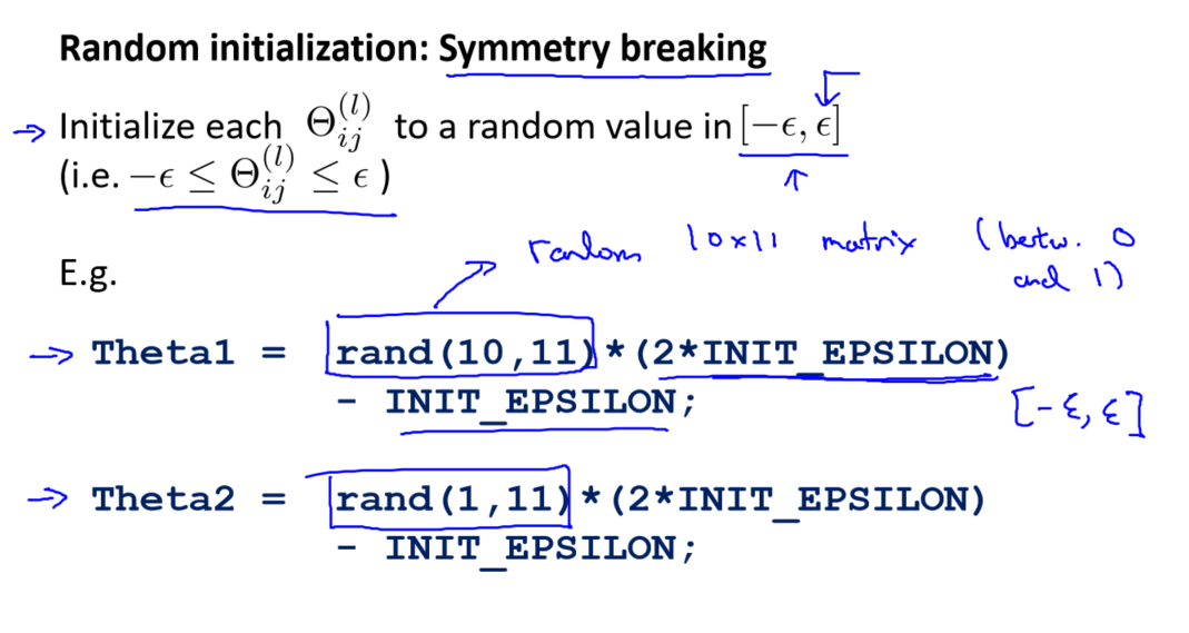 吴恩达《机器学习》9-4-9-6:实现注意:展开参数、梯度检验、随机初始化