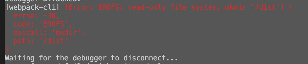 webpack cli error erofs read only file system mkdir