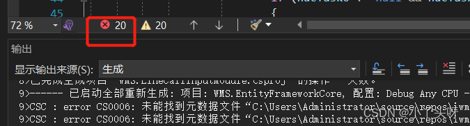 执行 Add-Migration 迁移时报 Build failed.