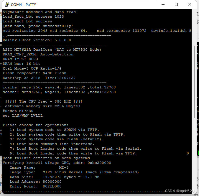 关于刷小米路由R3G出现 Starting kernel ..不启动黄灯问题，已解决