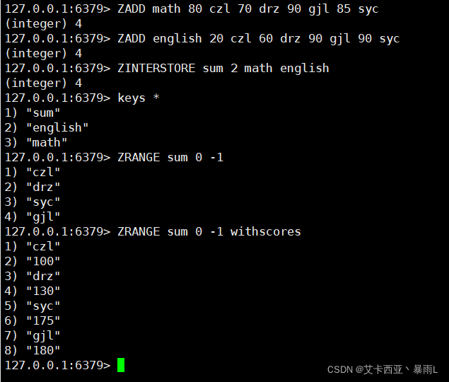 ZINTERSTORE destination numkeys key1 [key2 ..]