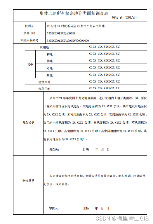 所有权成果输出(宗地基本信息表、界址标示表、界址签章表、界址点成果表、宗地图、界址说明表、调查审核表）