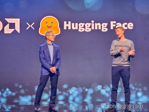 AMD President Victor Penn (left) and Hugging Face CEO Clement Delange