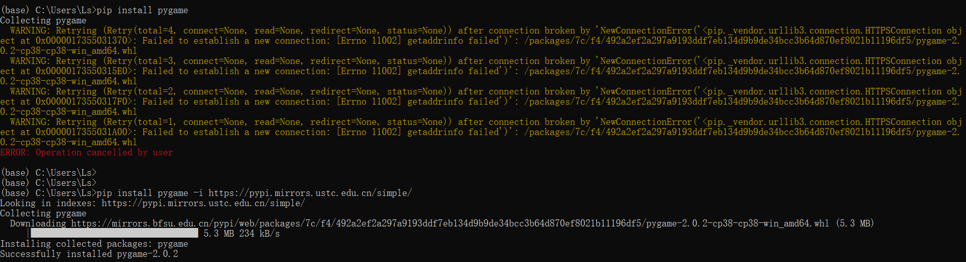 WARNING Retrying (Retry(total=4, connect=None, read=None, redirect