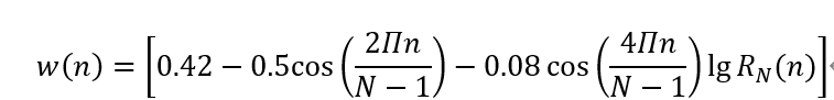 w(n)=[0.42-0.5cos⁡(2Πn/(N-1))-0.08 cos⁡〖(4Πn/(N-1))  lg⁡〖R_N (n)〗 〗 ]