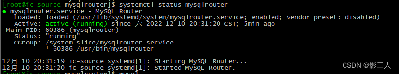 ic-source 上的 mysqlrouter 状态