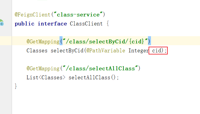 feign.FeignException$NotFound: [404 ] during [GET] to [http://class-service/class/selectByCid/]