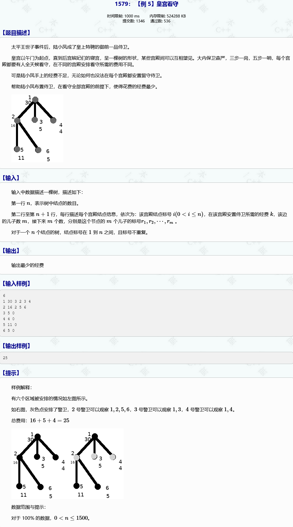 【刷题】动态规划——树形DP：皇宫看守