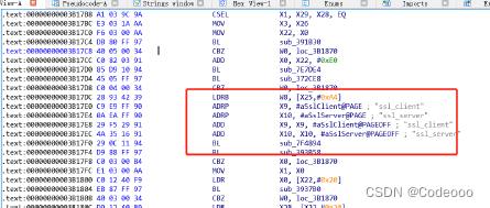 Use IDA to open the libflutter.so file, search for the ssl_server string in the Strings window, and find the specific reference function through interactive references, as shown below: