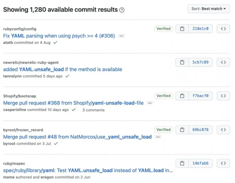  GitHub上使用unsafe_load的檢索結(jié)果
目前,TensorFlow也已發(fā)布了該漏洞的補丁,受影響的版本和修復(fù)版本如下所示: