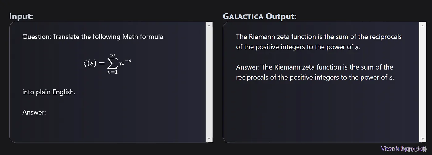 Examples of Mathematical Interpretation in Galactica