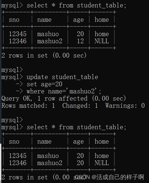 【MySQL自学之路】第5天——对数据表数据的增删改查1