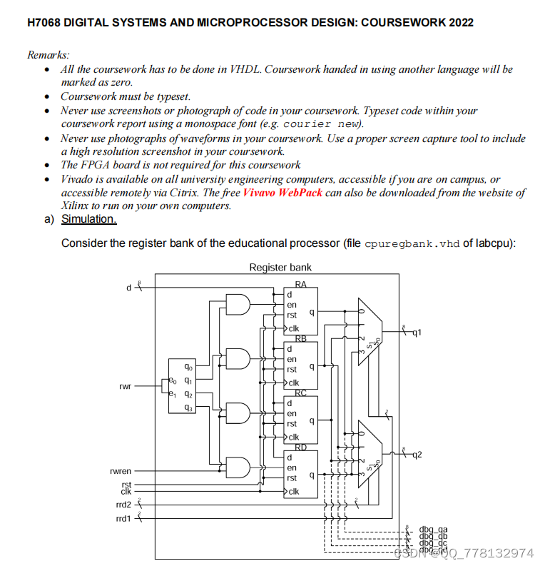 H7068 DIGITAL SYSTEMS AND MICROPROCESSOR DESIGN: COURSEWORK 2022 verilog-仿真