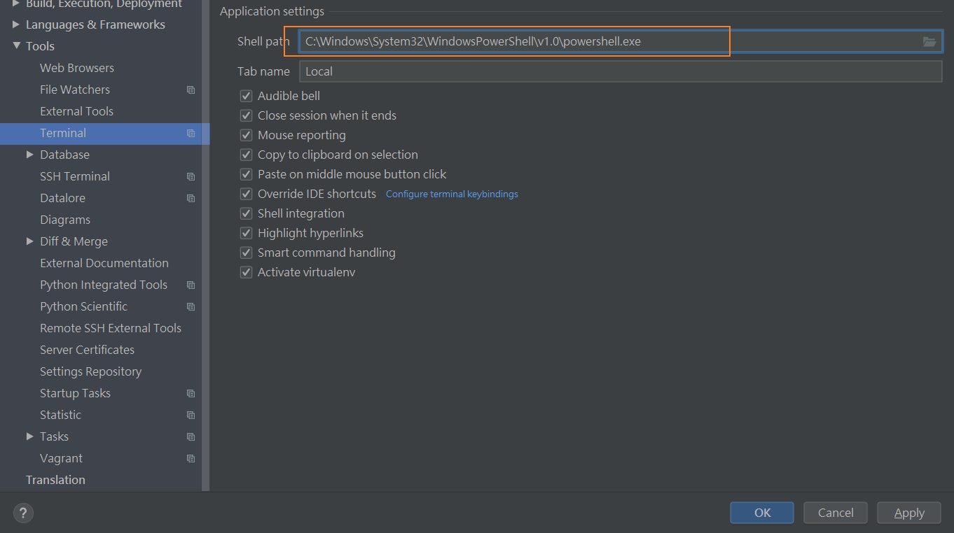 将Pycharm中Terminal使用Powershell作为终端_pycharm的terminal的powershell-CSDN博客