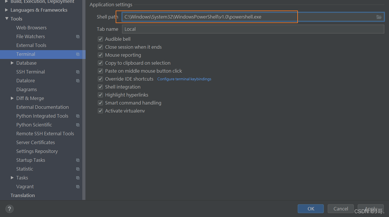 将Pycharm中Terminal使用Powershell作为终端_pycharm的terminal的powershell-CSDN博客
