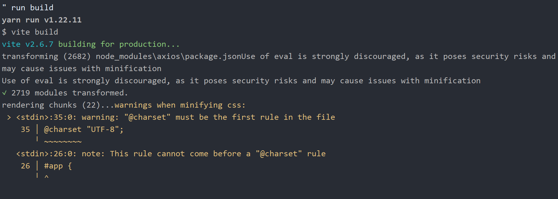 warning “@charset“ must be the first rule in the file