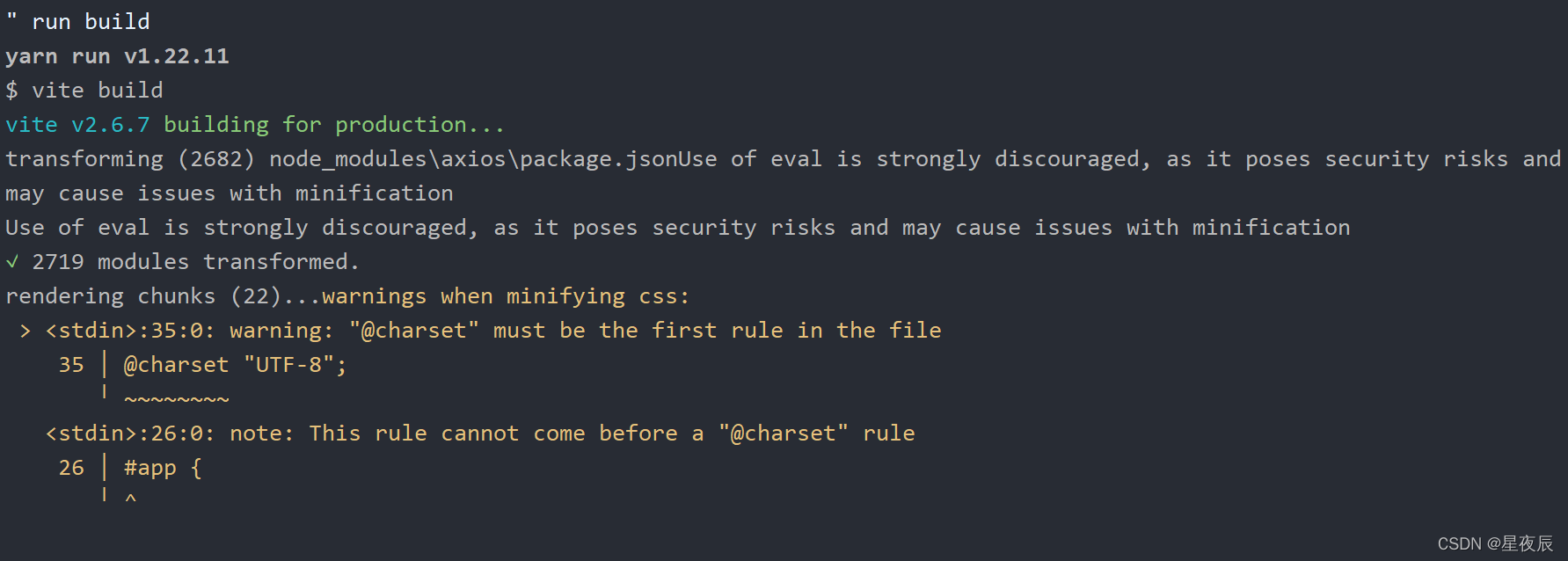 warning “@charset“ must be the first rule in the file