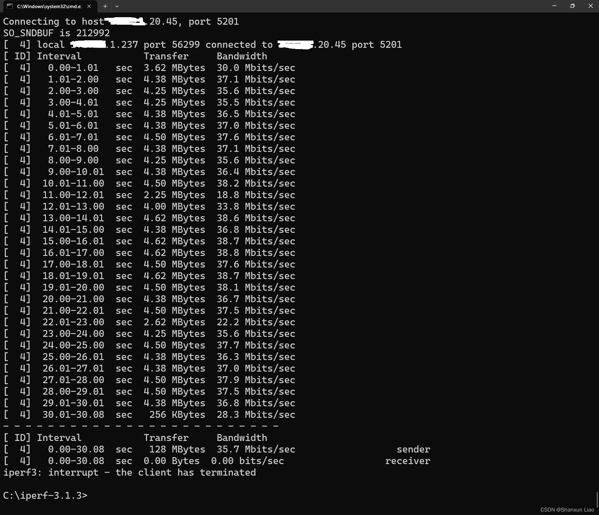 iPerf 3 网络性能测试工具及测试用例参数详解:_iperf测试udp时间-CSDN博客