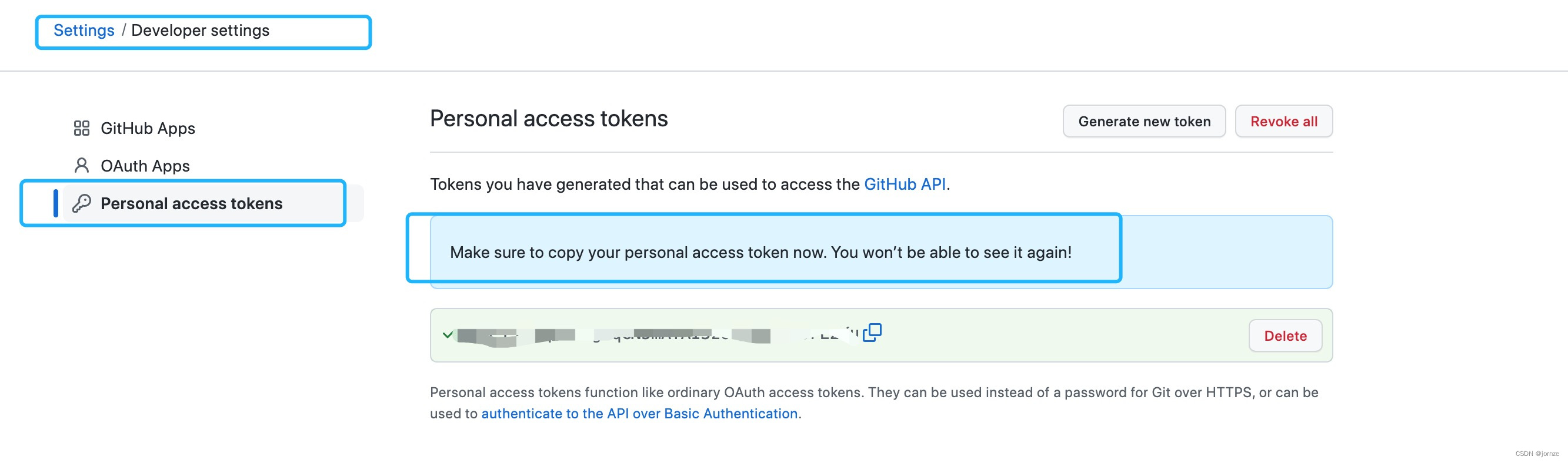 personal access token 创建成功