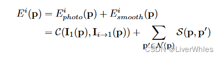 Calculation formula for reprojection error of a point p on the depth map