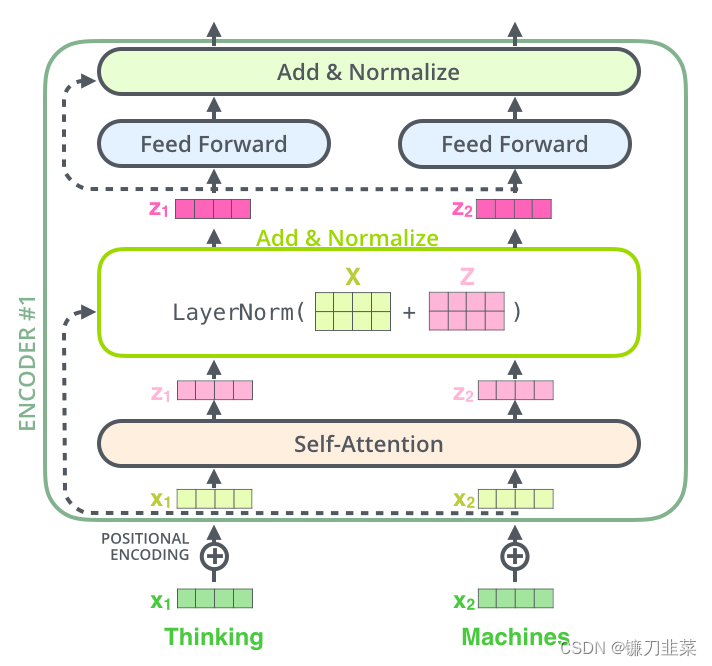 visualize the vectors and the layer-norm operation associated with self attention