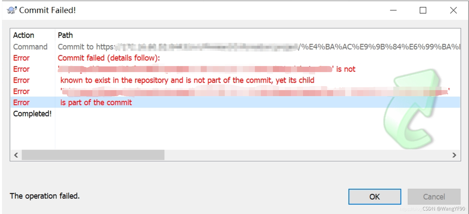 SVN commit error:is part of the commit