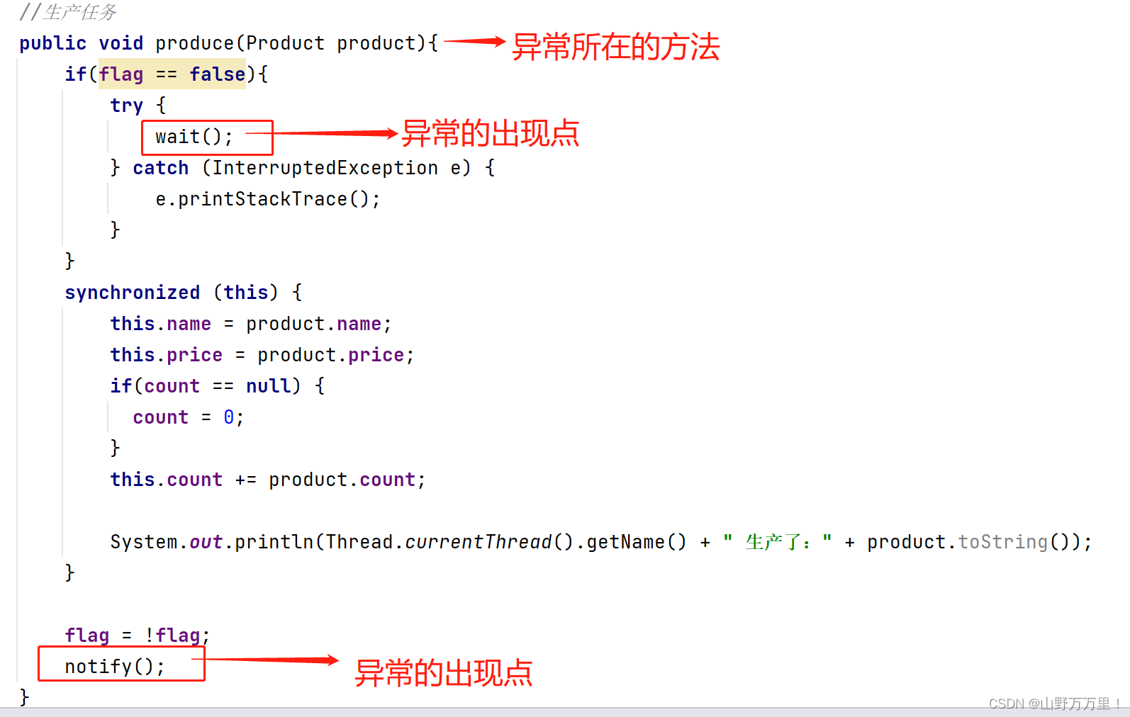 Exception in thread “生产者：“ java.lang.IllegalMonitorStateException