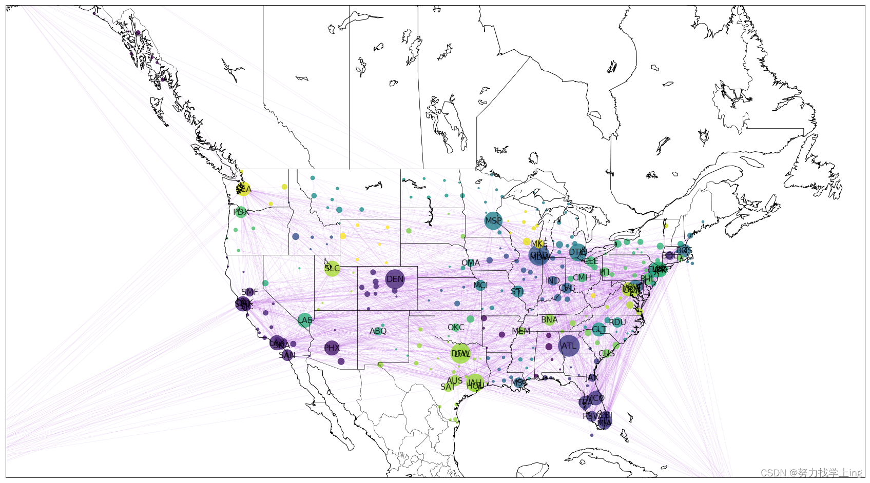 数据可视化案例-基于NetworkX网络的美国飞机航线可视化