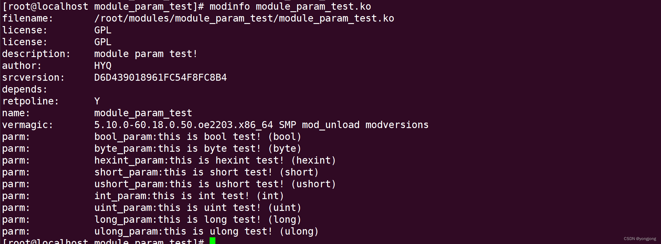 linux内核模块参数函数module_param测试_linux_yongjong华为云开发者联盟