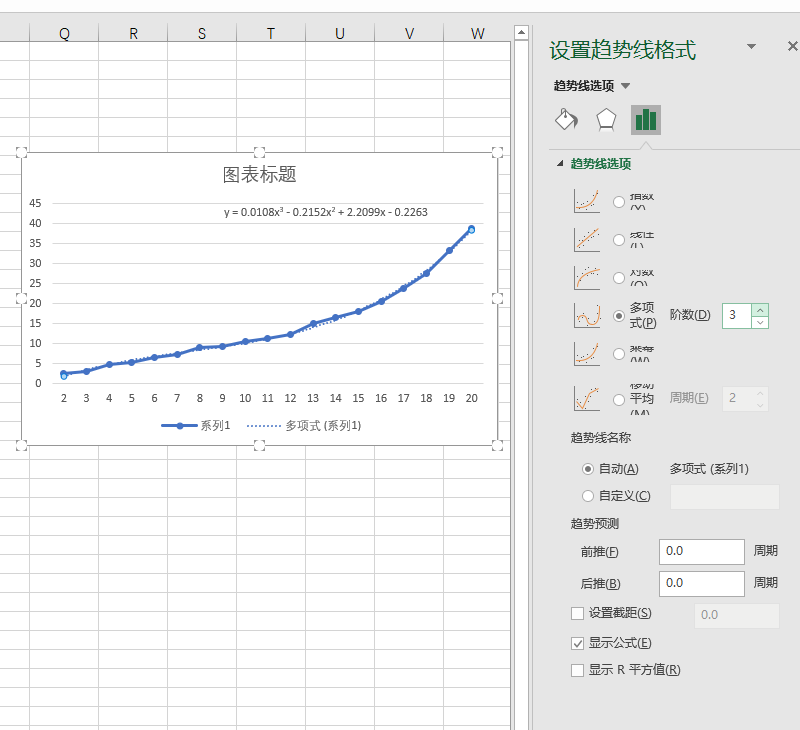 利用excel做简单的曲线拟合并生成公式