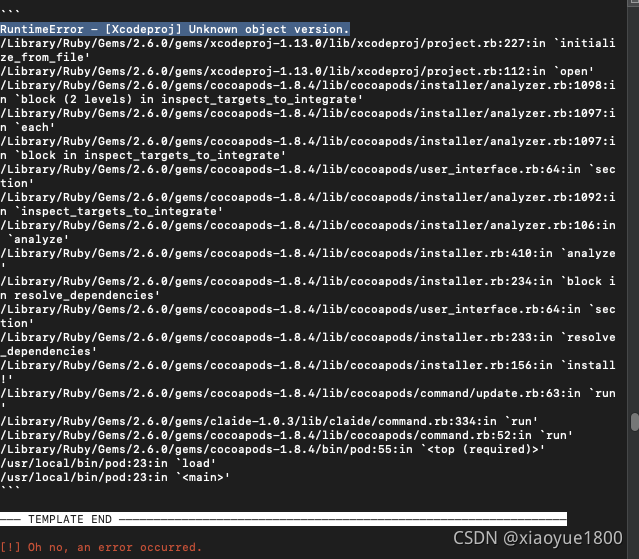 解决报错“Runtimeerror - [Xcodeproj] Unknown Object Version.”_培根芝士的博客-Csdn博客