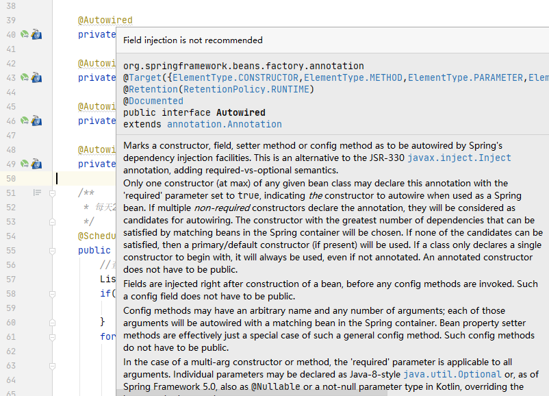 IDEA使用Autowired提示Field injection is not 提示