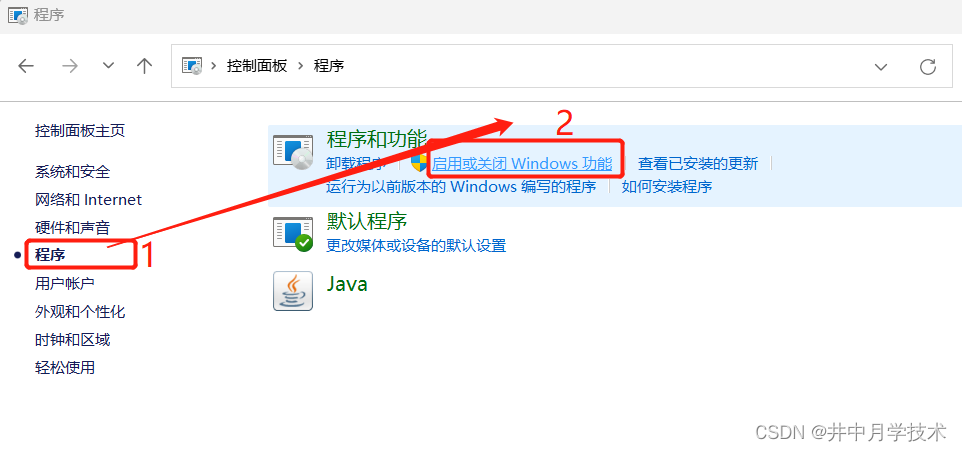 控制面板_程序_启用或关闭windows功能