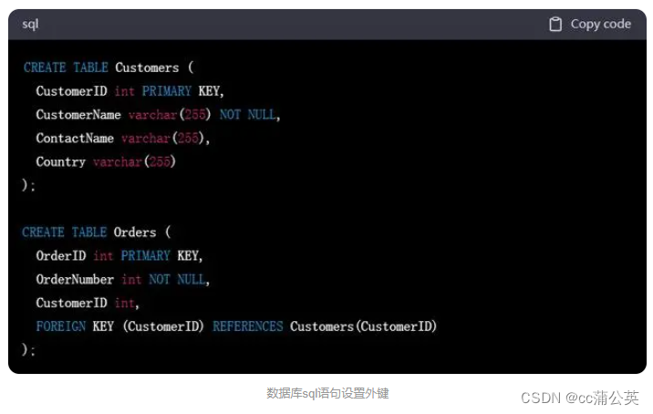 数据库sql语句设置外键