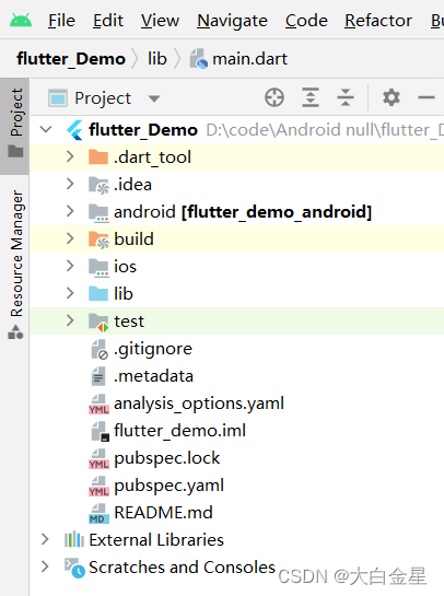 Android studio中创建的Flutter工程