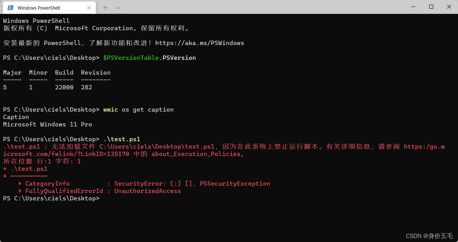 Powershell / windows终端无法加载文件因为在此系统上禁止运行脚本 