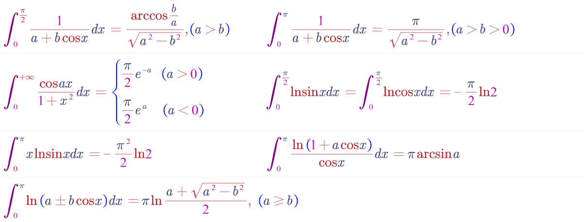 高数 | 【一元函数积分学】常用广义积分及定积分汇总