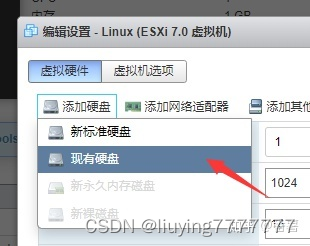 虚拟机中添加刚才的vmdk磁盘（ESXi 6.7以上理论上可以直接添加裸盘，但有额外要求）