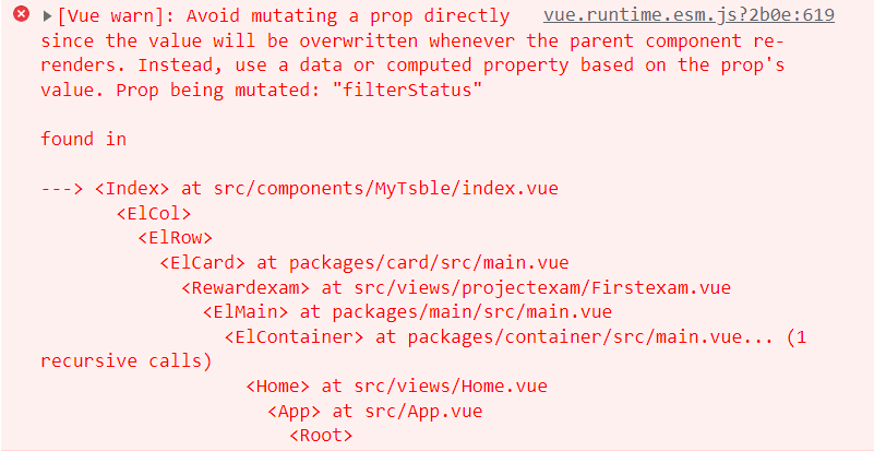 报错：Avoid mutating a prop directly since the value will be overwritten whenever the parent component